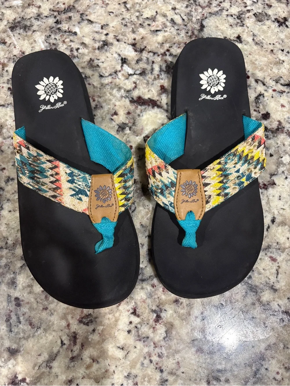 Yellow Box Teal Multicolor Patterned Thong Sandals - Picture 2 of 3